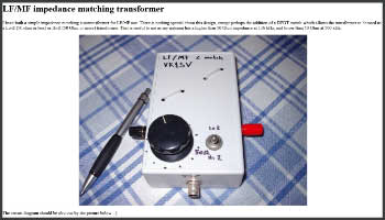 LF-mf impedance matching transformer